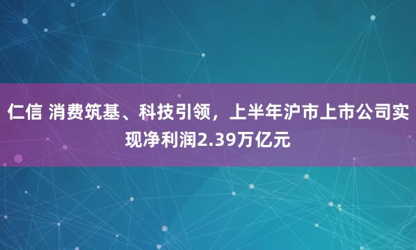 仁信 消费筑基、科技引领，上半年沪市上市公司实现净利润2.39万亿元
